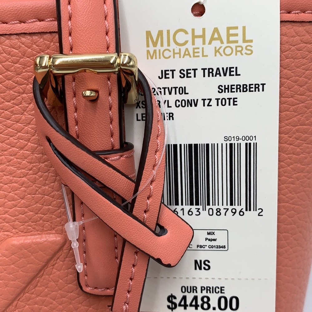 MICHAEL KORS XSMALL CARRYALL CONVERTIBLE TOP ZIP TOTE SHERBERT COLOR - Picture 16 of 16